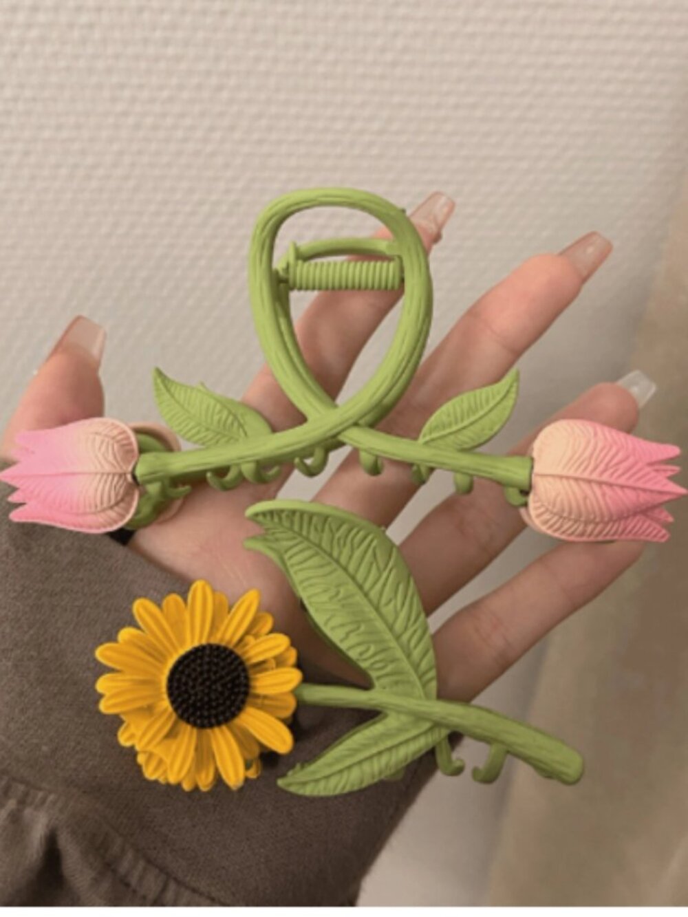 2pcs Bohemian Style Sunflower & Tulip Shaped Metal Painted Claw Hair Clip